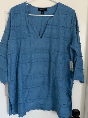 Karen Kane Dusty Blue Embroidered Top